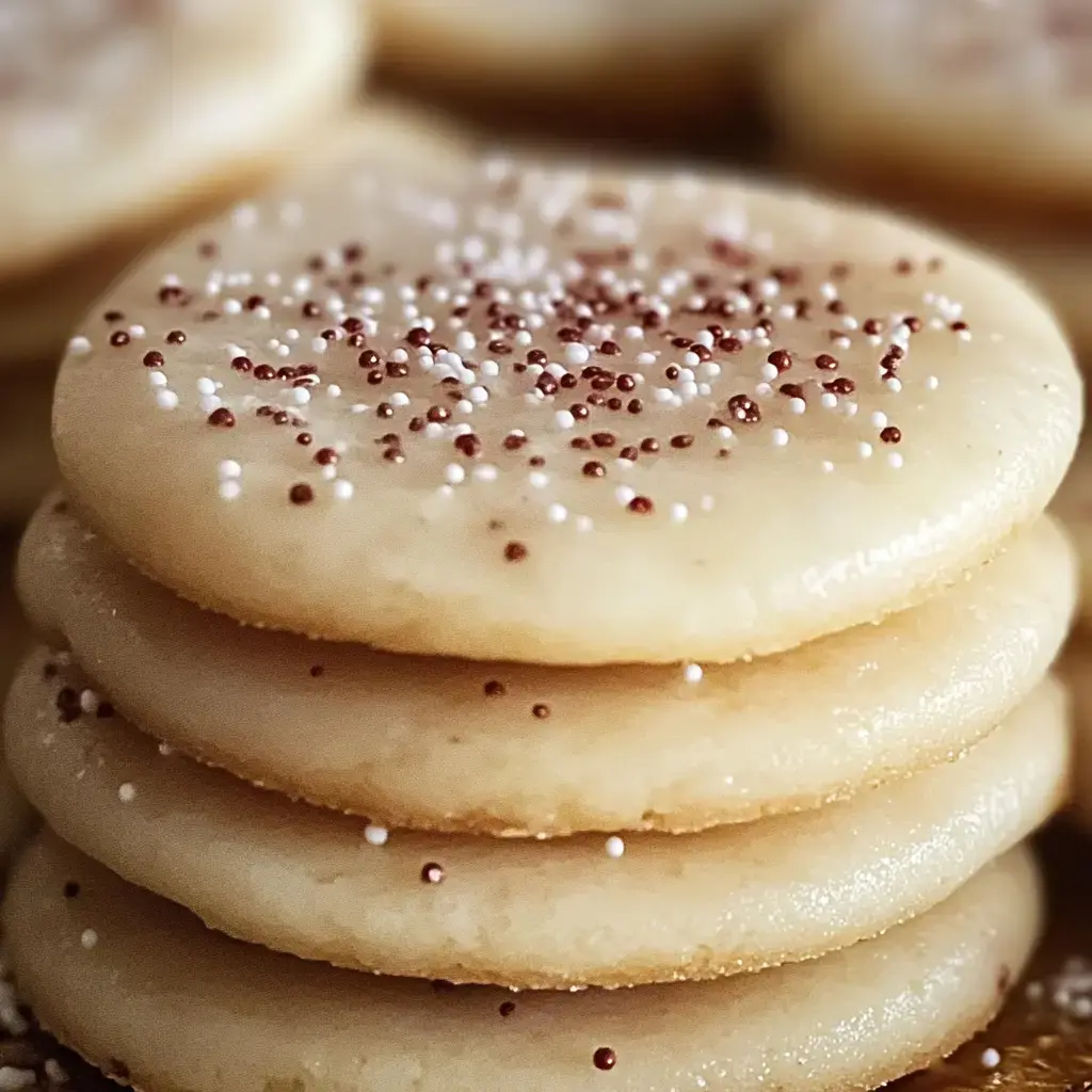 Un tas de biscuits ronds glacés avec des paillettes colorées sur le dessus.