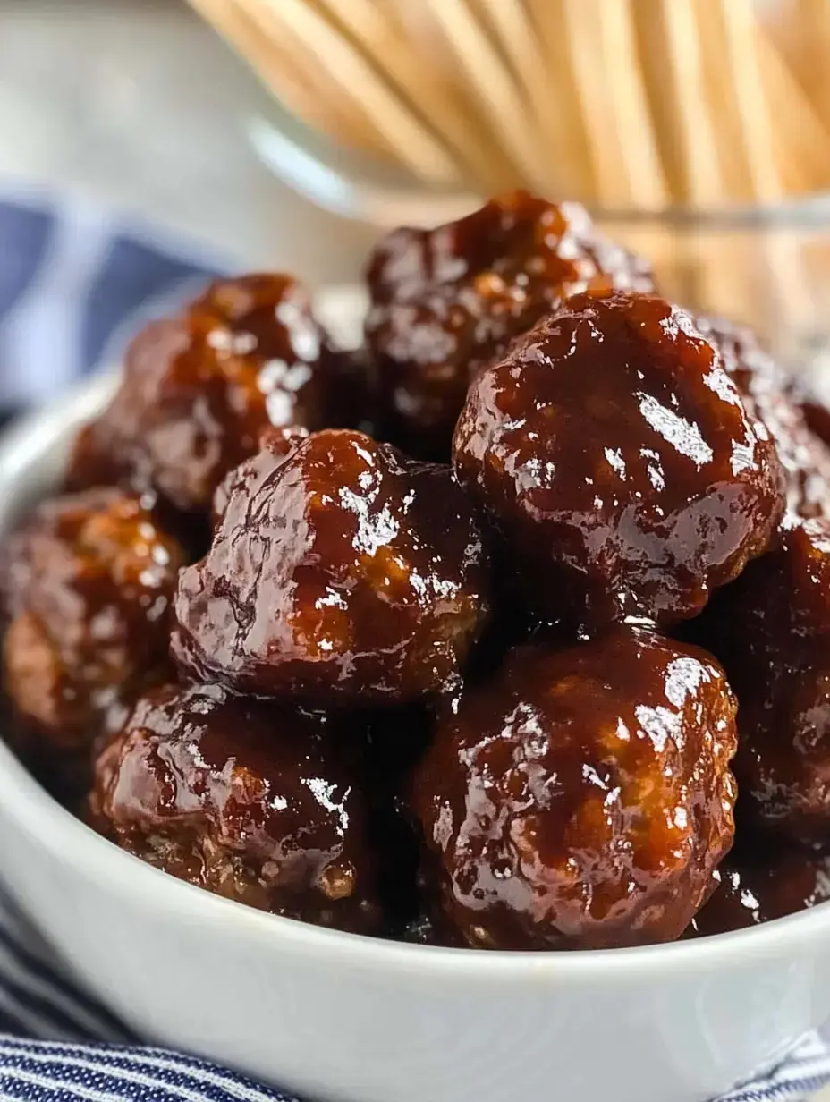 Un gros plan d'un bol rempli de boulettes brillantes, brunes et collantes.