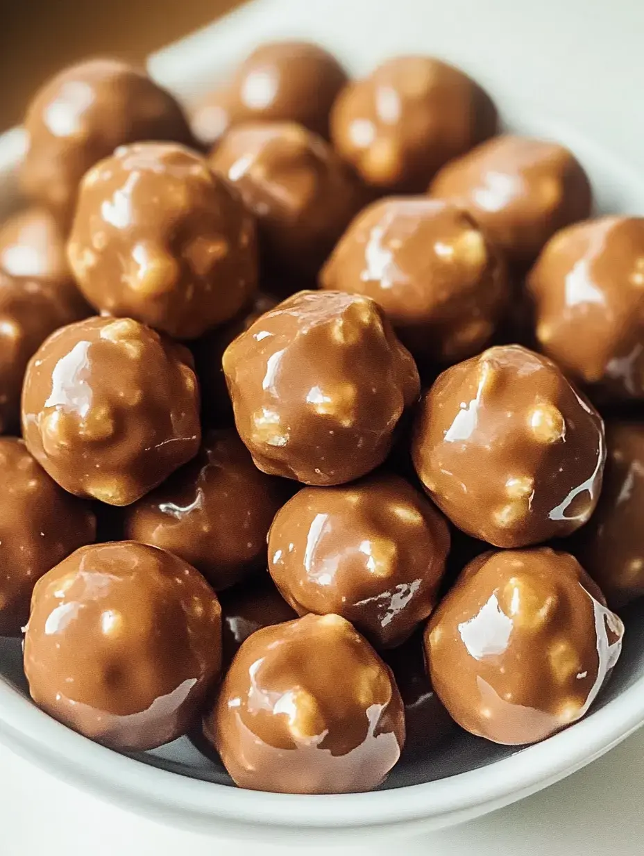 Une vue en gros plan d'un bol rempli de collations rondes brillantes enrobées de chocolat.