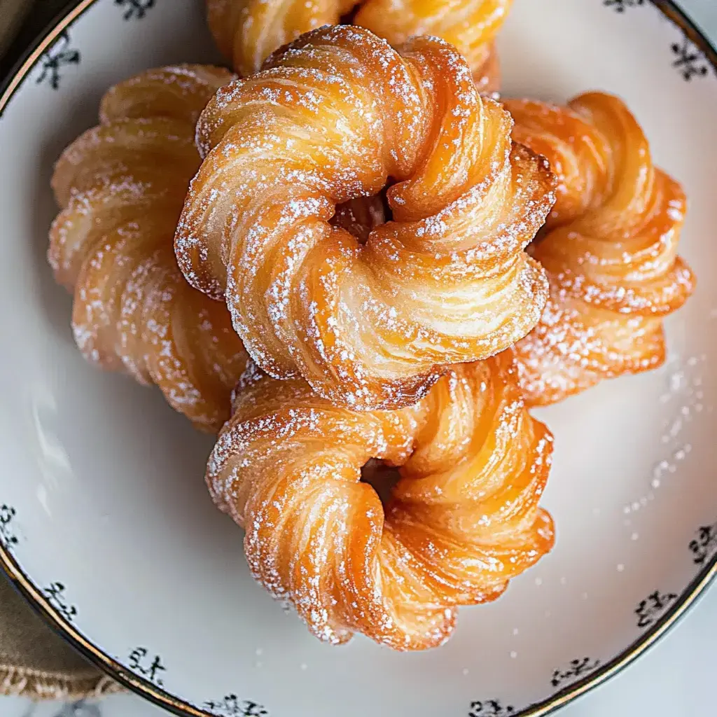 Une assiette de pâtisseries moelleuses en forme de spirale saupoudrées de sucre glace.