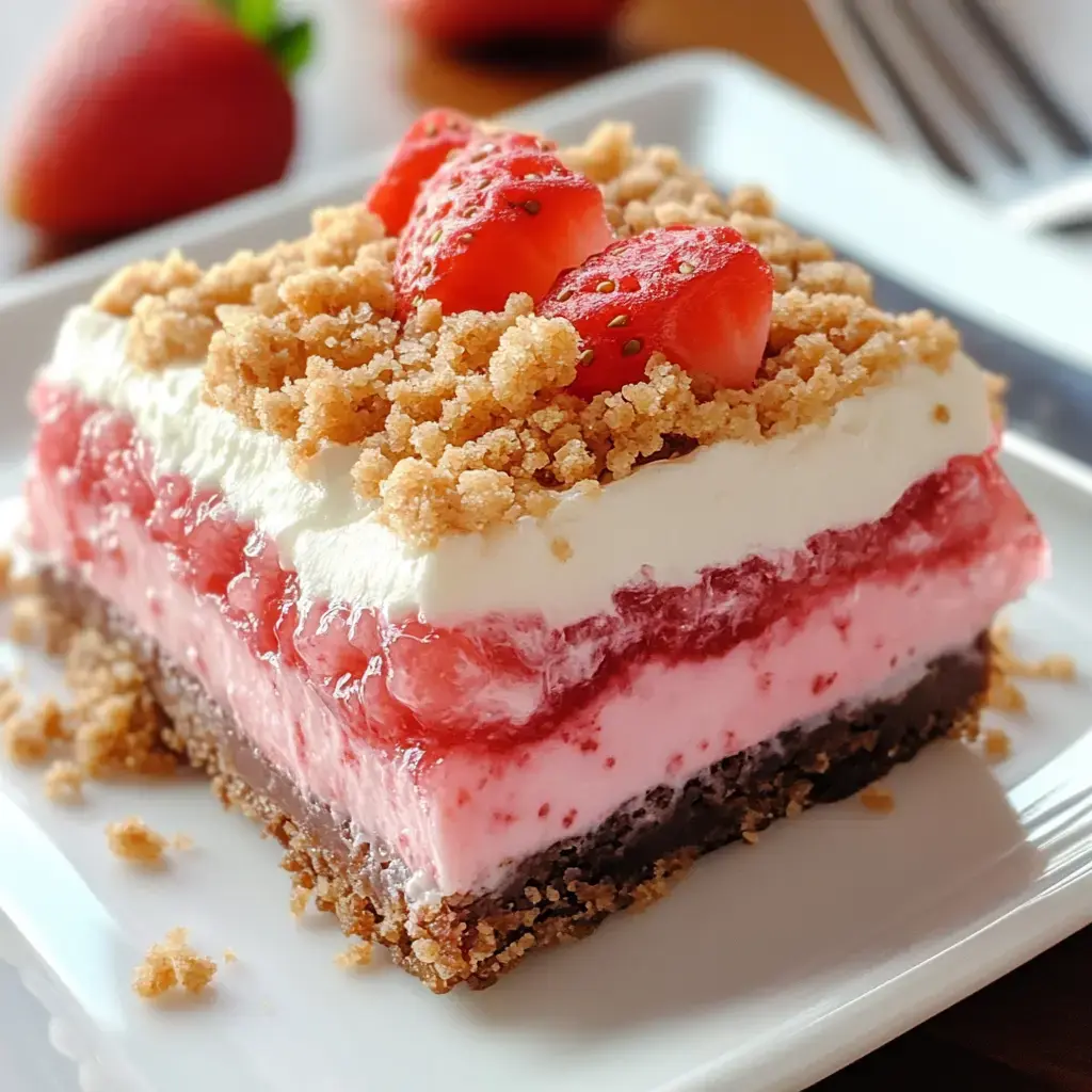 Un dessert décadent en couches avec des étages de fraise et de crème surmonté de biscuits émiettés et de fraises fraîches.