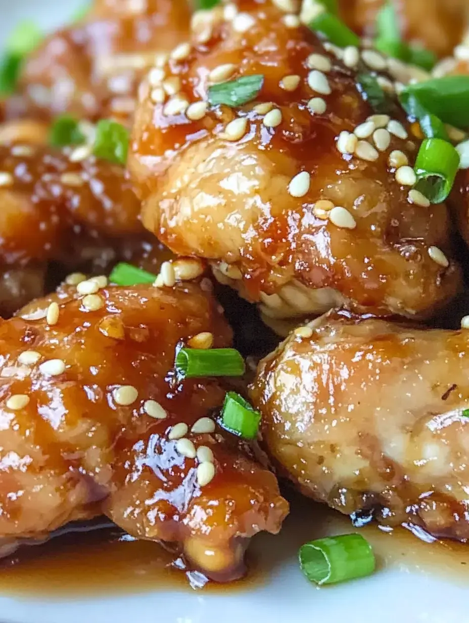 Gros plan sur des morceaux de poulet glacés garnis de graines de sésame et de ciboulette ciselée.