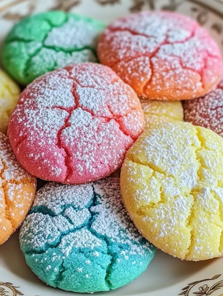 Un assortiment coloré de biscuits craquelés, enrobés de sucre glace dans des tons de vert, rose, orange, bleu et jaune est présenté sur une assiette décorative.