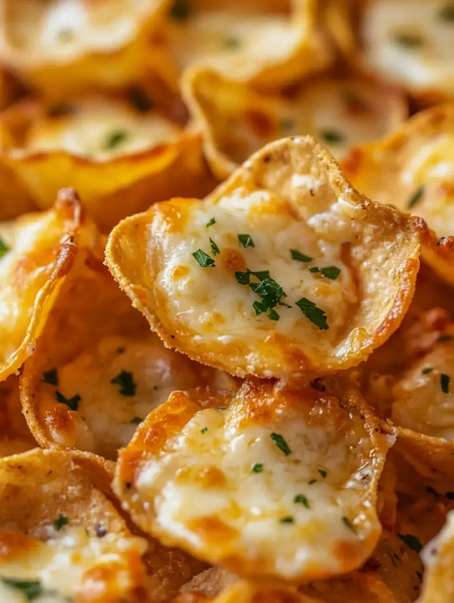 Gros plan sur des coupes de tortilla croustillantes farcies au fromage et garnies de persil.