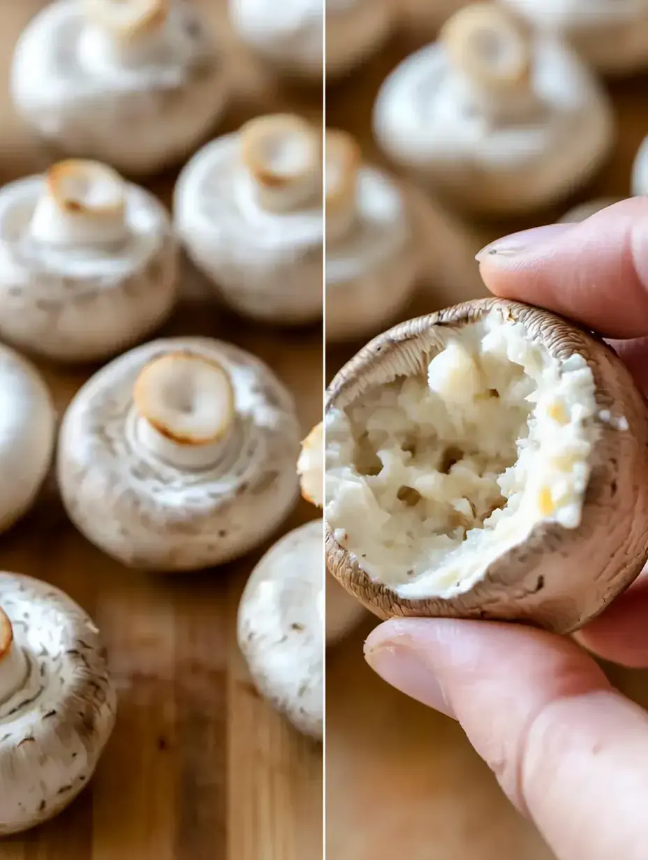 Une main tient un champignon évidé avec plusieurs champignons entiers disposés en arrière-plan.
