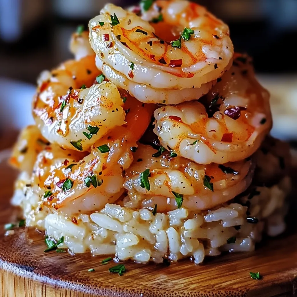 Tour de Crevettes au Beurre à l'Ail sur Riz