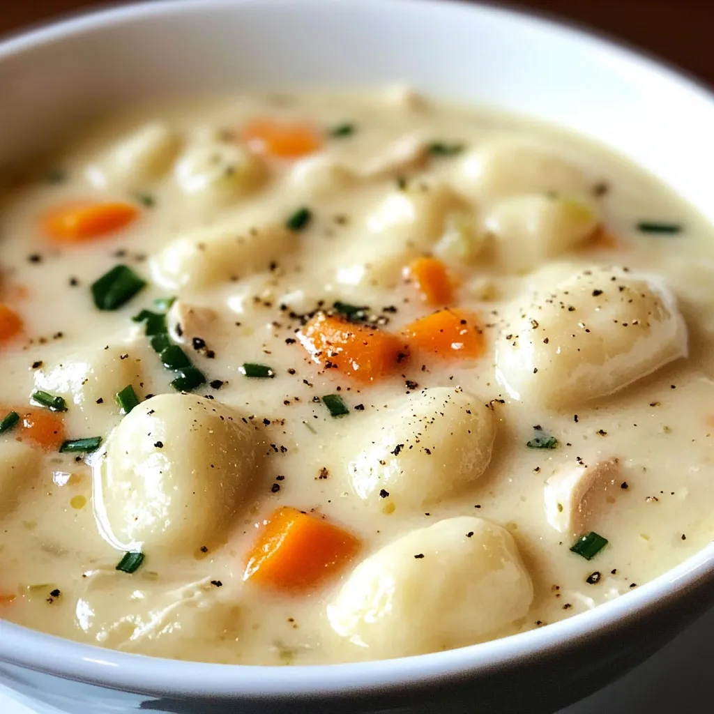 Soupe facile et crémeuse au poulet et gnocchi