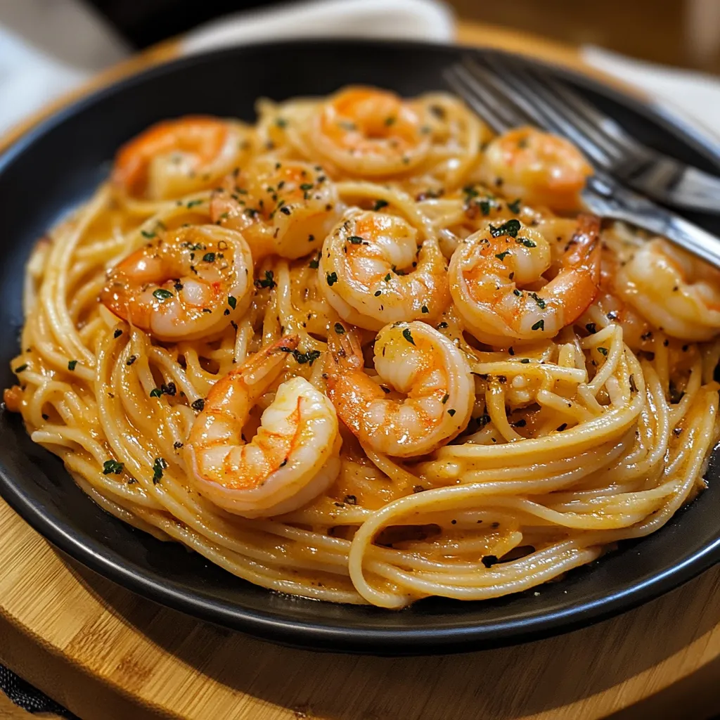 Gros plan des Pâtes aux Crevettes Bang Bang