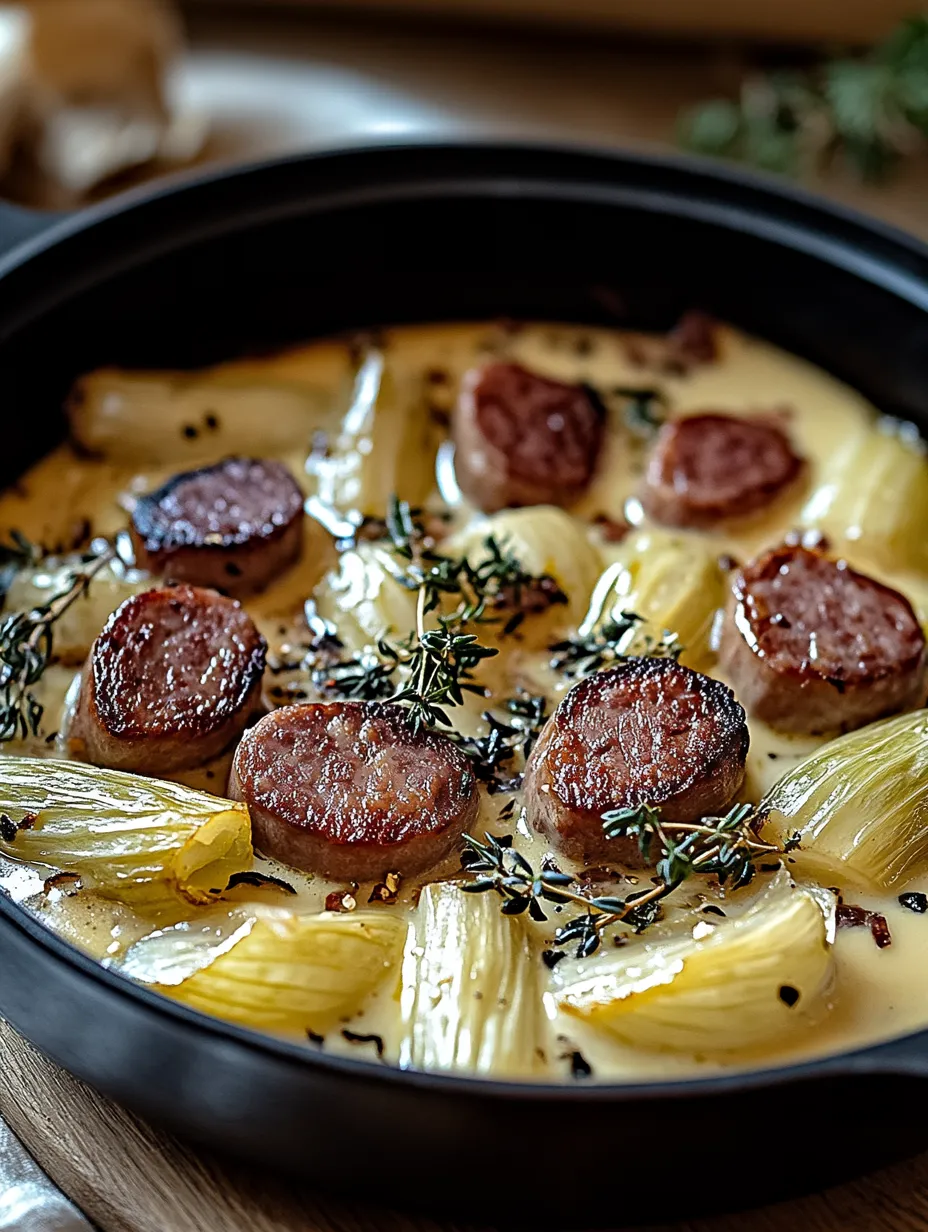 Endives fondantes aux saucisses fumées