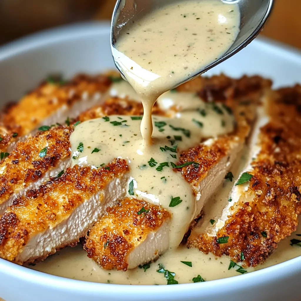 Poulet au parmesan avec sauce crémeuse à l'ail