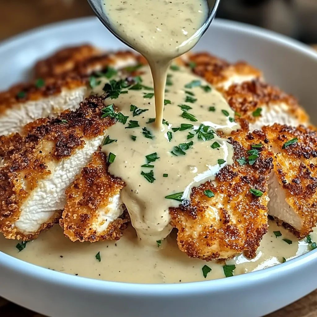 Poulet en Croûte de Parmesan avec Sauce Crémeuse à l'Ail