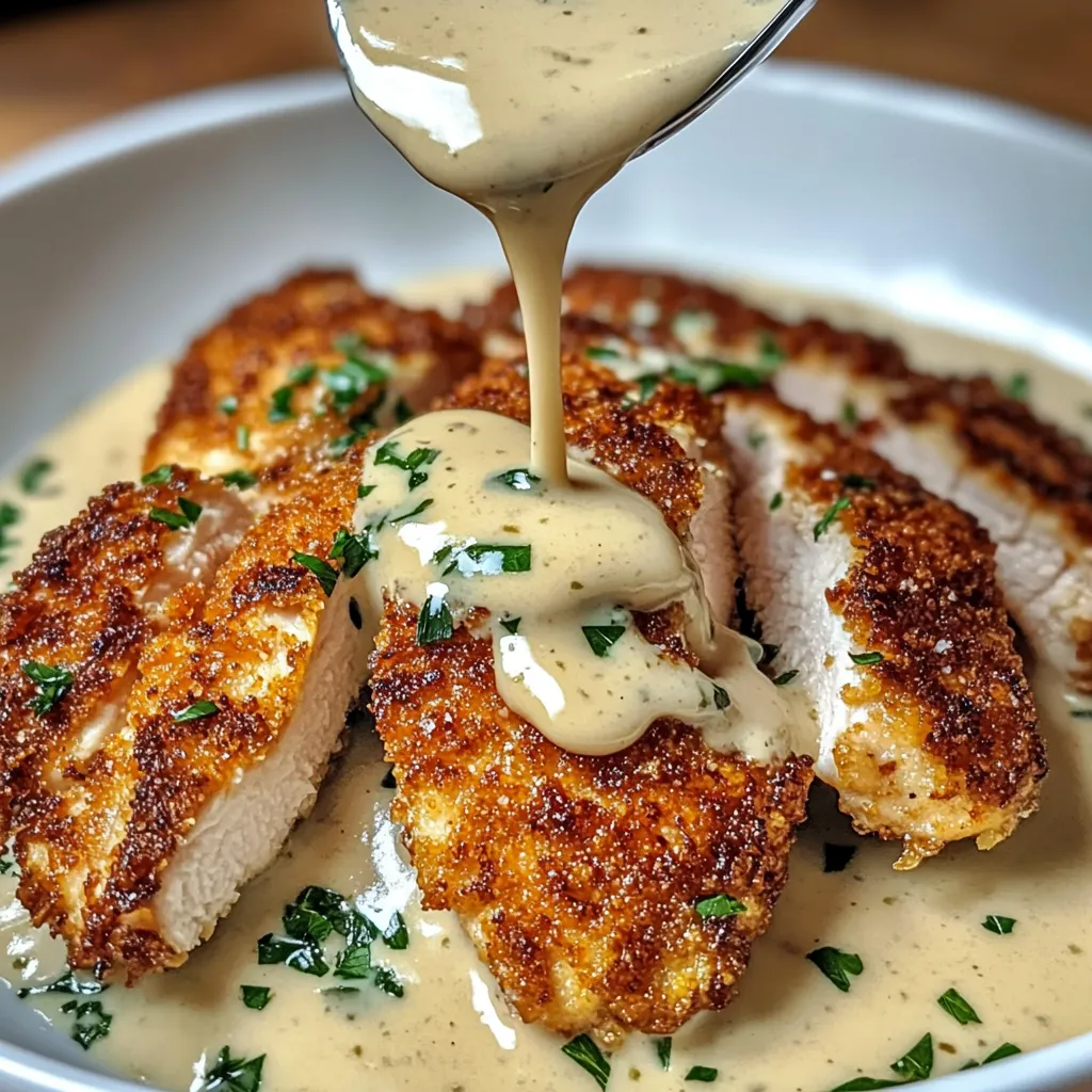 Poulet Facile en Croûte de Parmesan avec Sauce Crémeuse à l'Ail