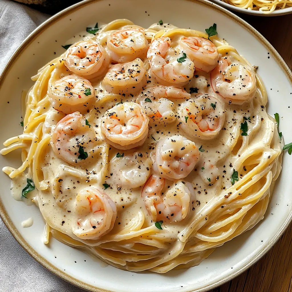 Pâtes aux crevettes à la crème d'ail