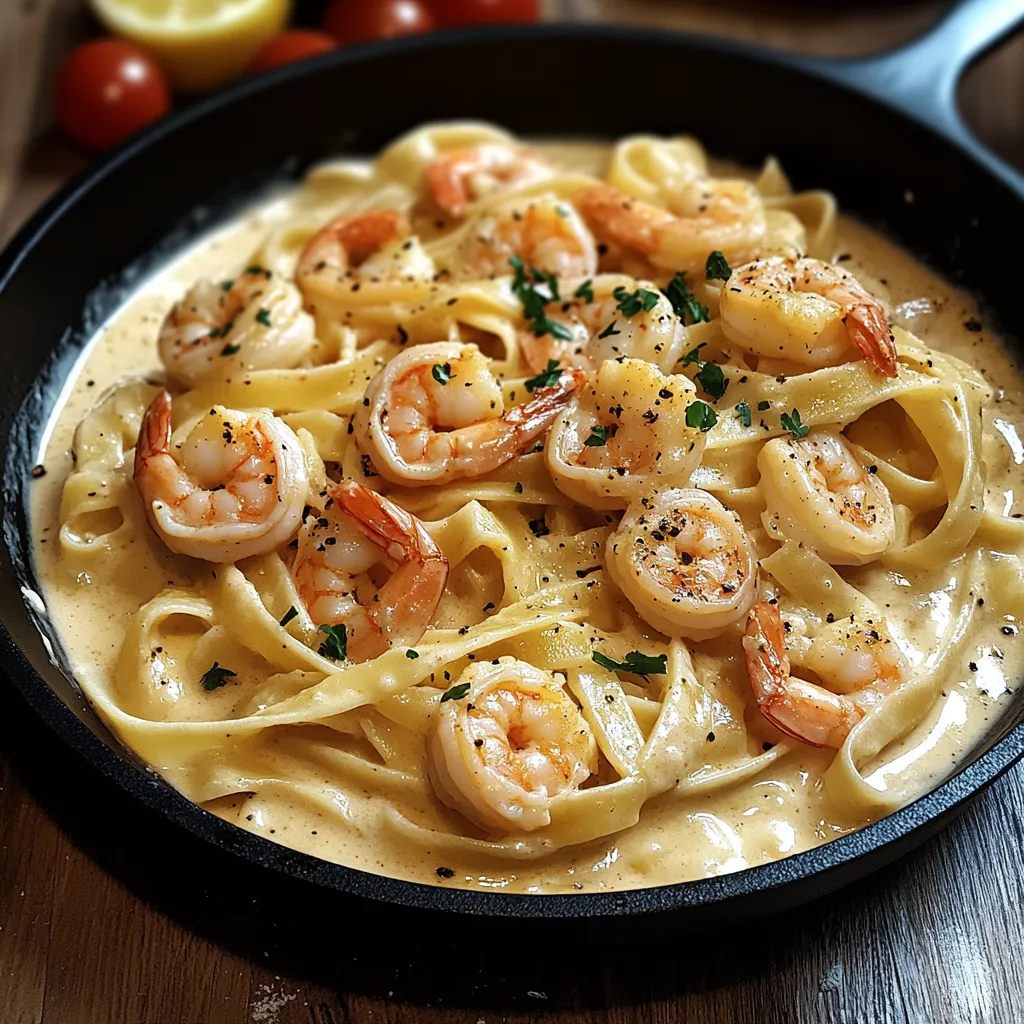 Pâtes crémeuses aux crevettes