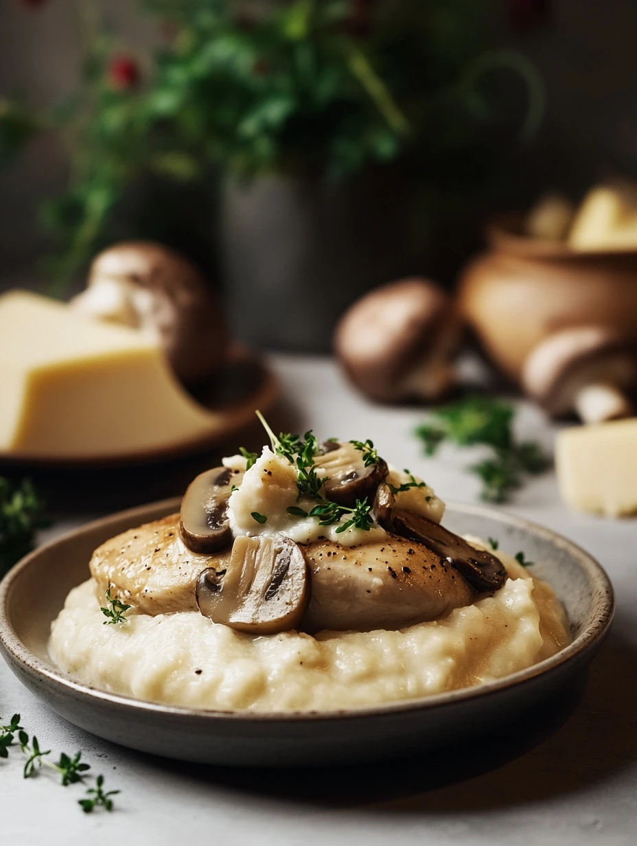 Poulet, Champignons & Purée Fromage Maison – facile à réussir