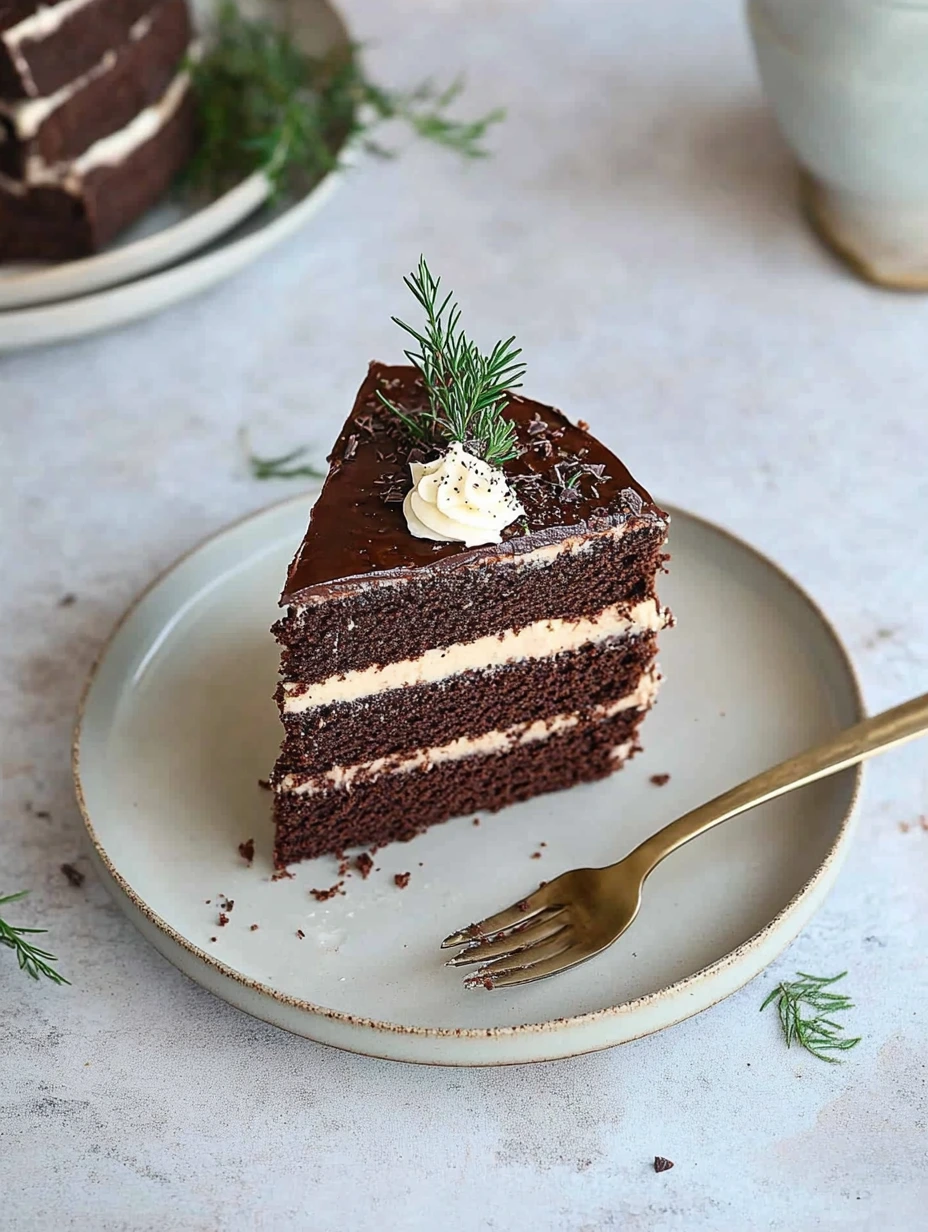 Une part de gâteau à étages chocolaté sain