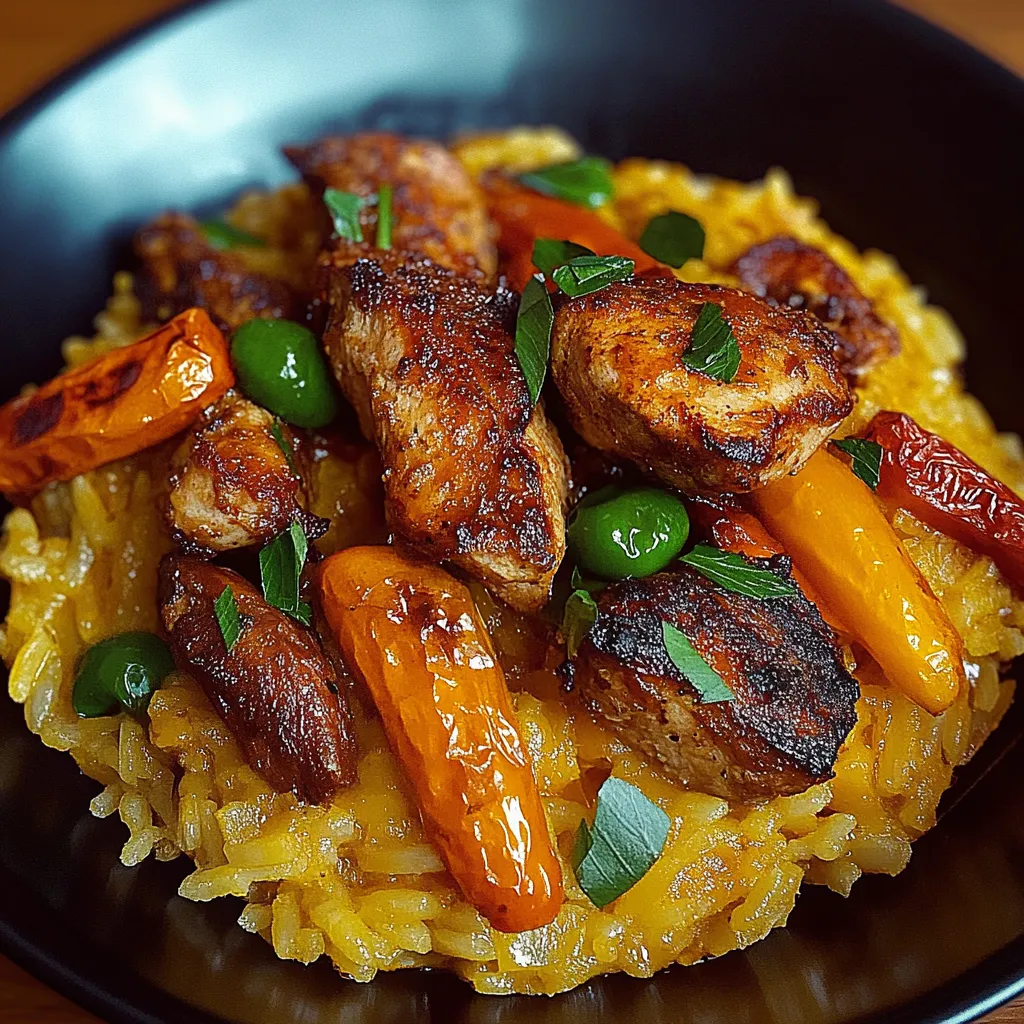 Riz merguez poivrons poulet