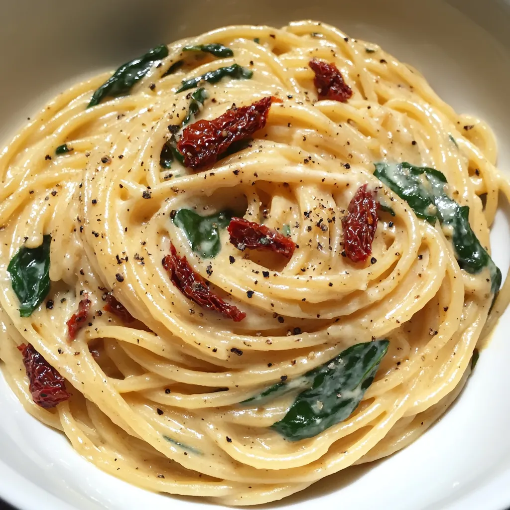 Pâtes fondantes aux épinards et tomates séchées