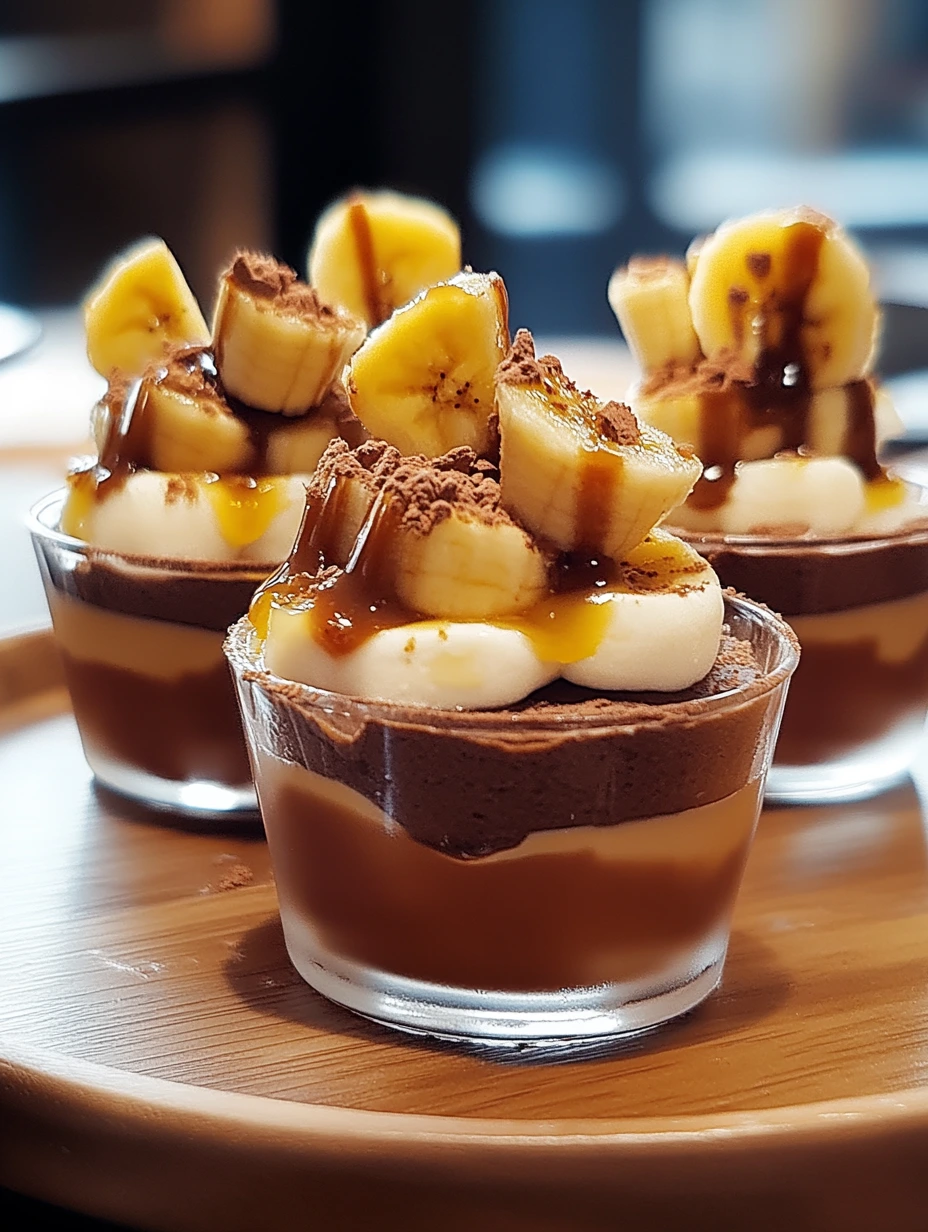 Verrines gourmandes avec bananes, caramel et chocolat