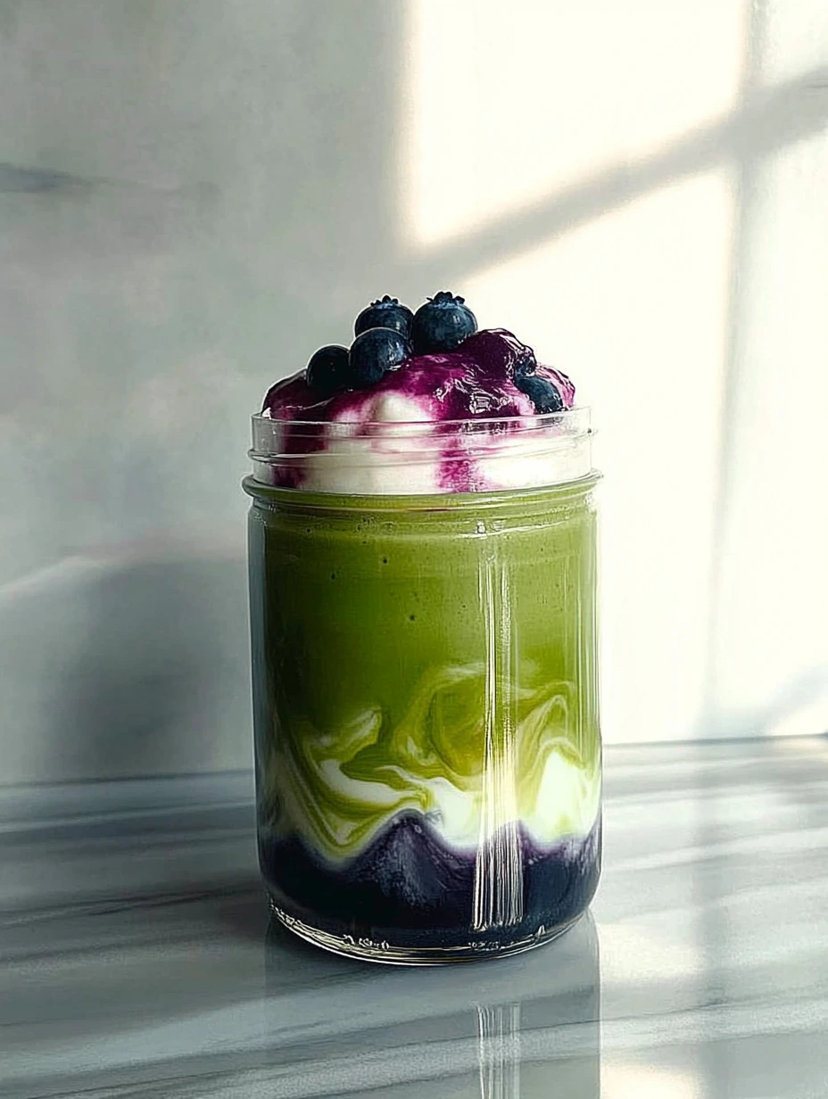Matcha Frappé aux Myrtilles maison