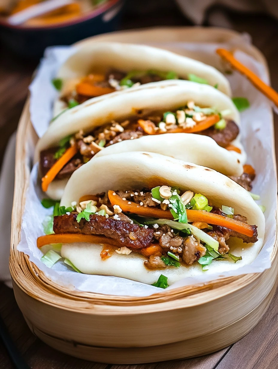Gua bao fait maison légumes viande hachée d'Asie