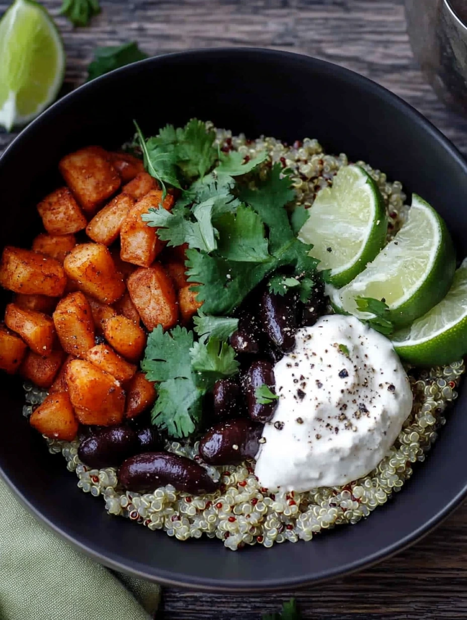 Bol sain quinoa patate douce haricots noirs