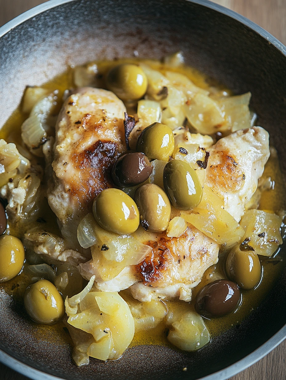 Poulet Yassa aux olives et à la moutarde, plat africain