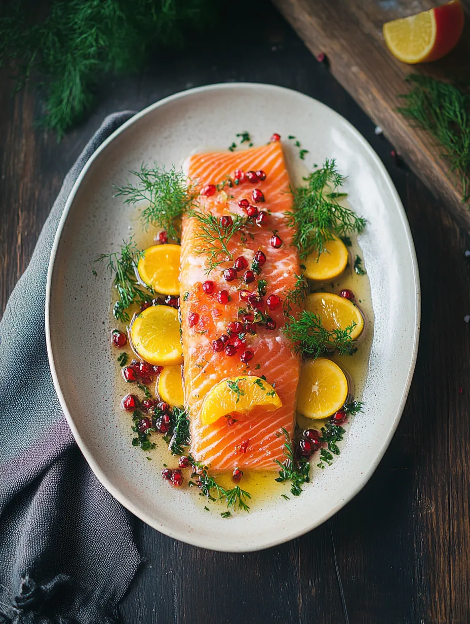 Une tranche de saumon sur un plat, avec des pommes et des épinards.