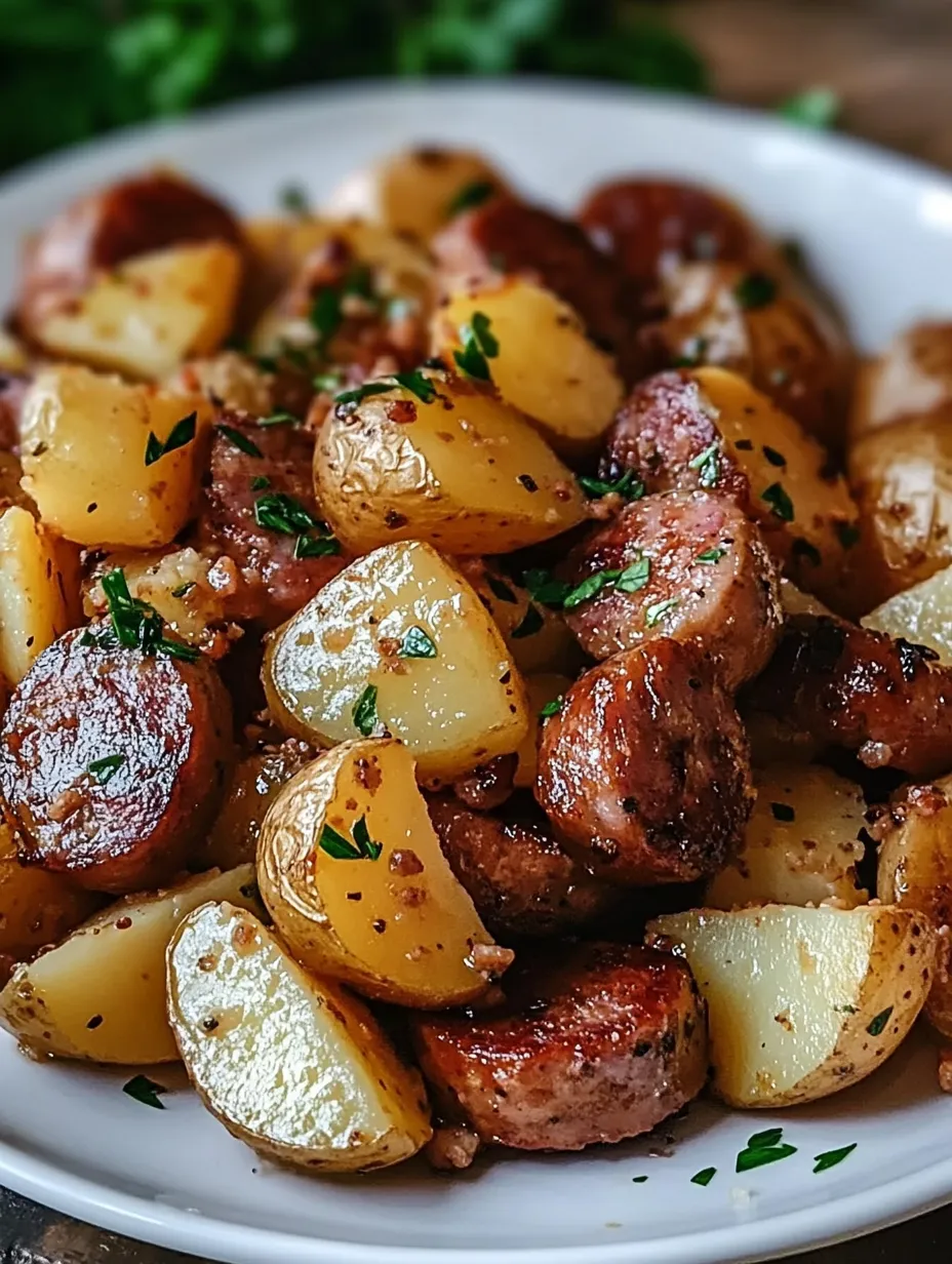 Une assiette de légumes et de viande, y compris des pommes de terre, des poivrons et des chorizos.