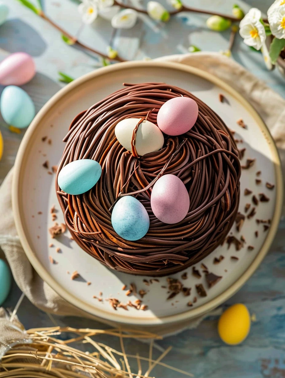 Gâteau nid de Pâques au chocolat fait maison