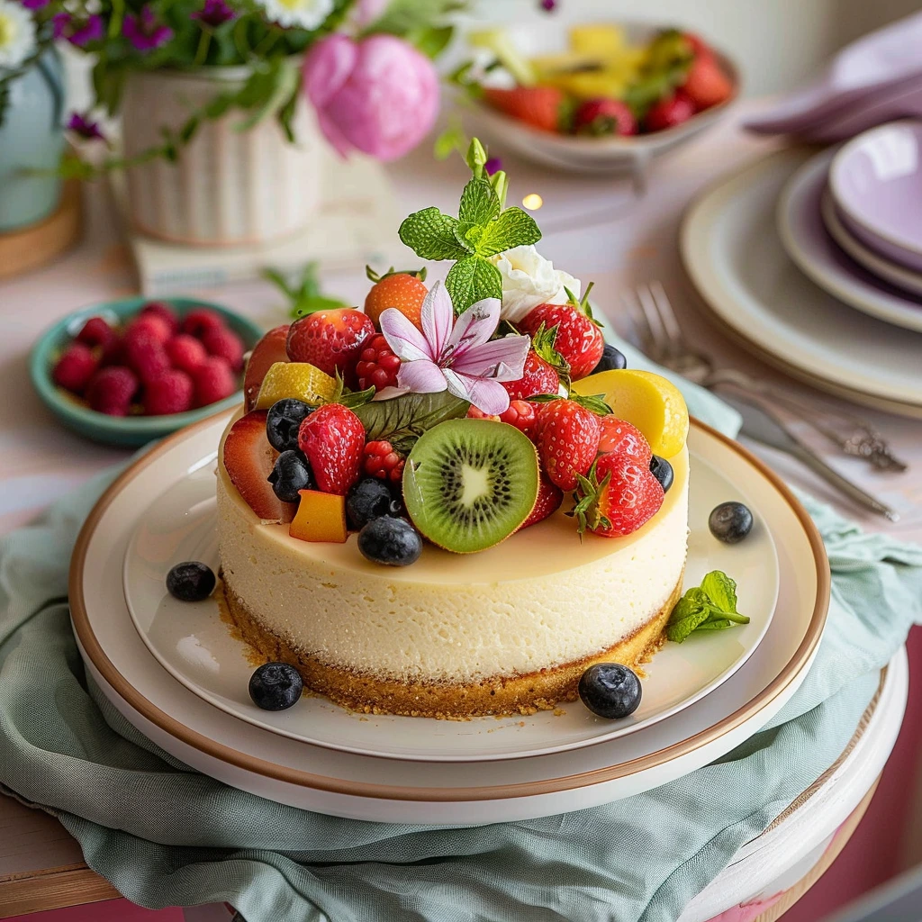 Gâteau fromager printanier aux fruits