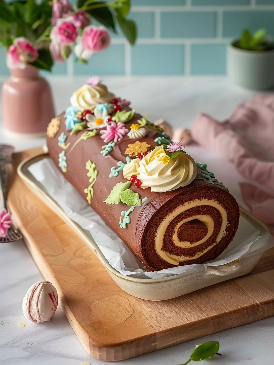 Roulé chocolaté avec jolies décorations