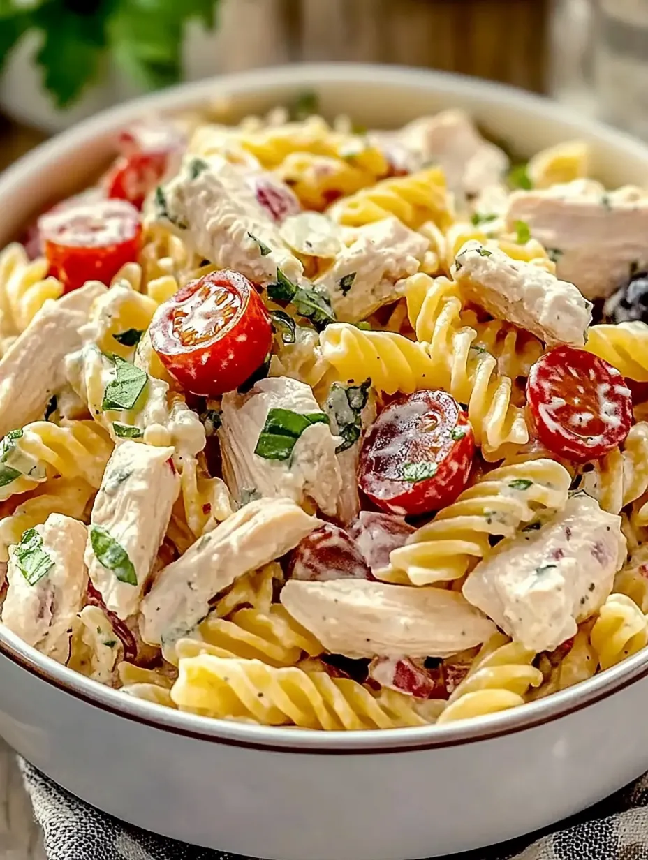 Une assiette de pâtes avec des tomates, des herbes et des légumes verts.