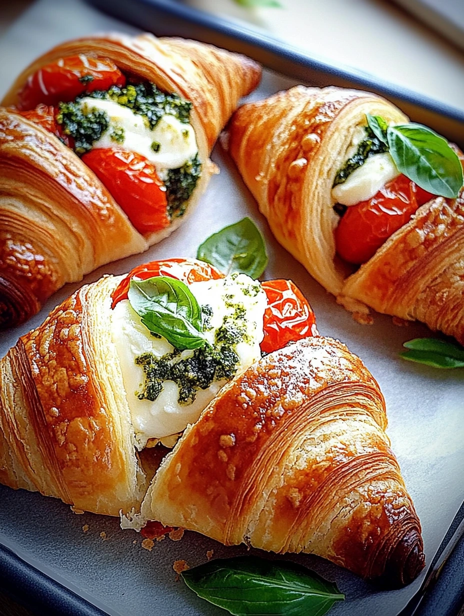 Croissants salés  tomates, mozzarella et basilic