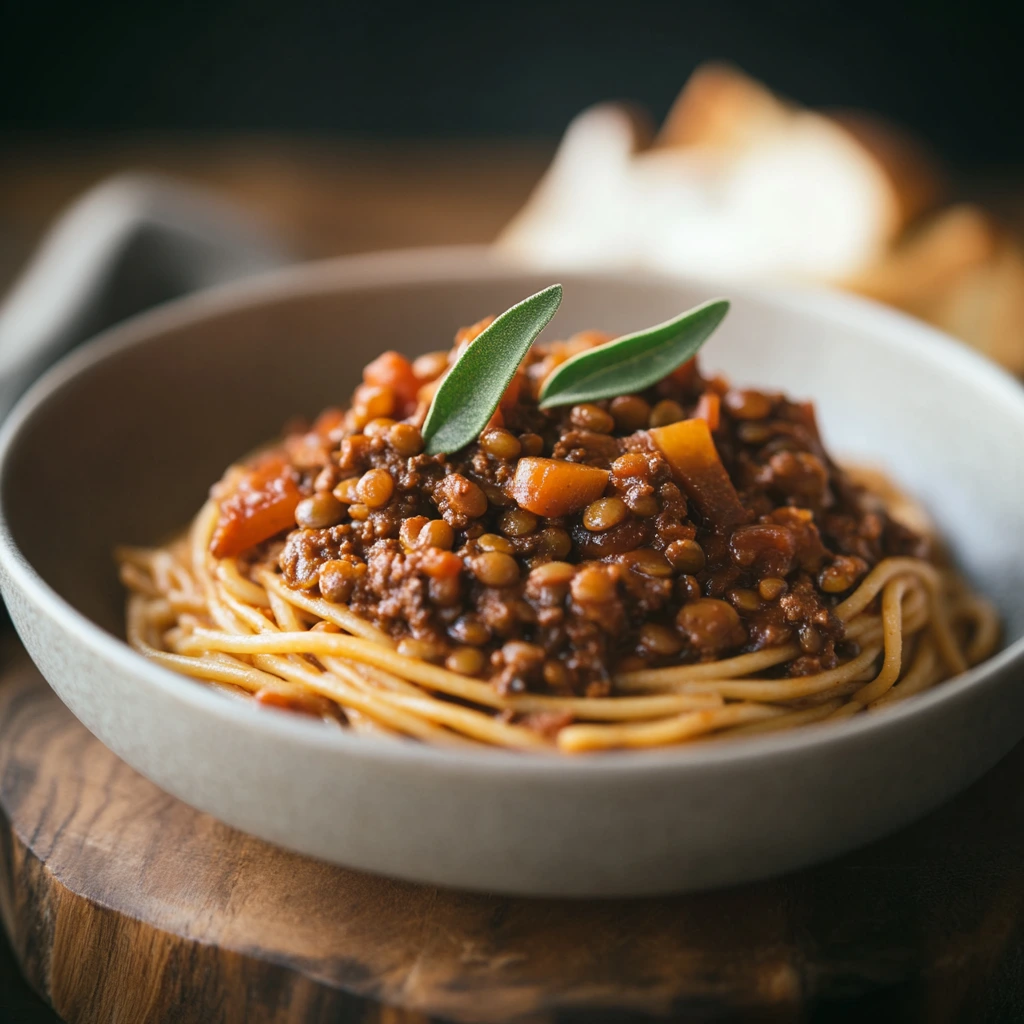 Sauce végétarienne aux lentilles et champignons