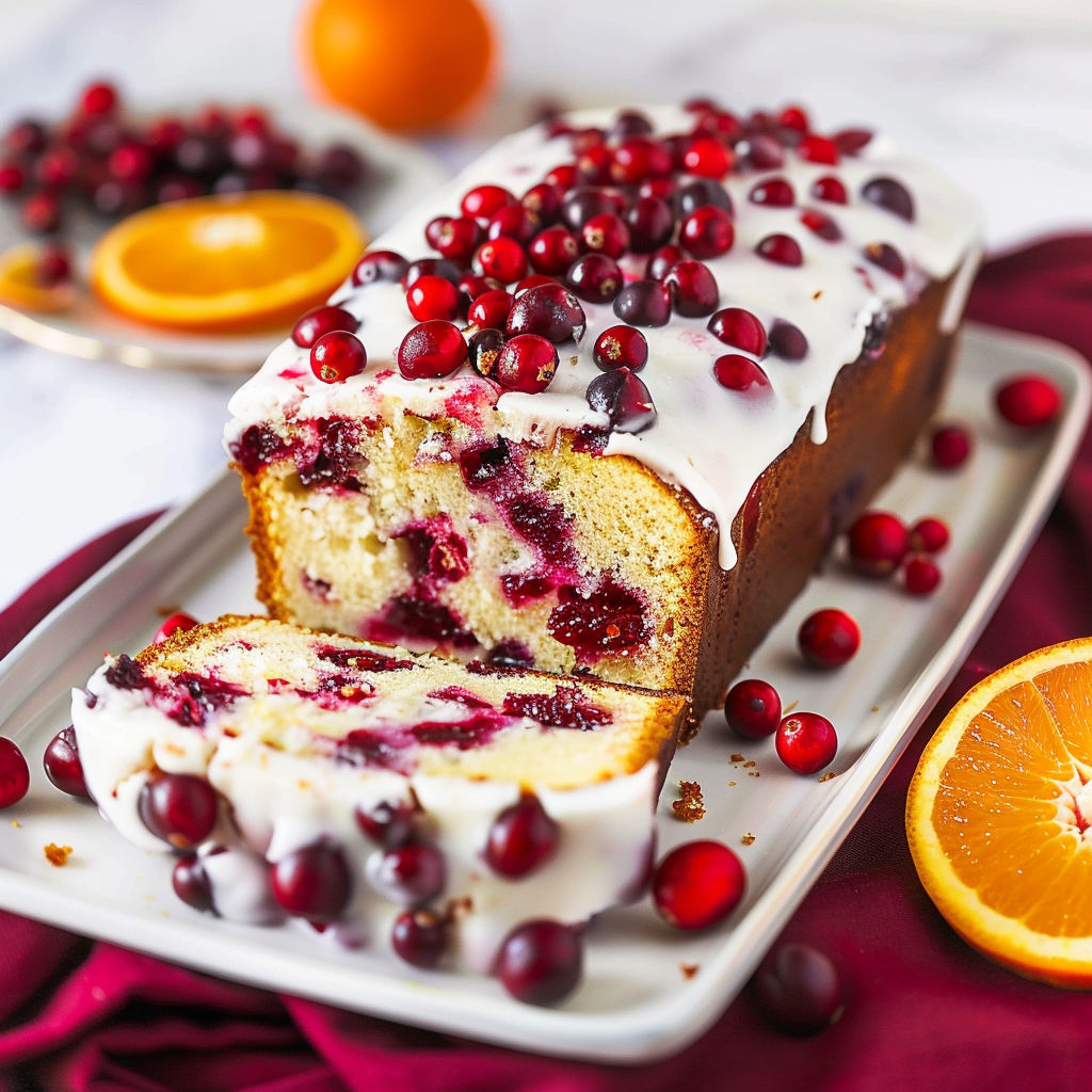 A slice of cranberry orange loaf.