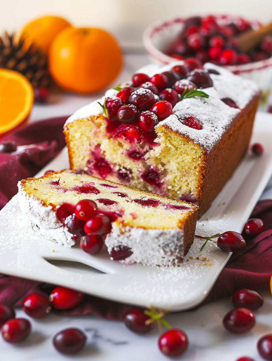 A slice of cranberry orange loaf.