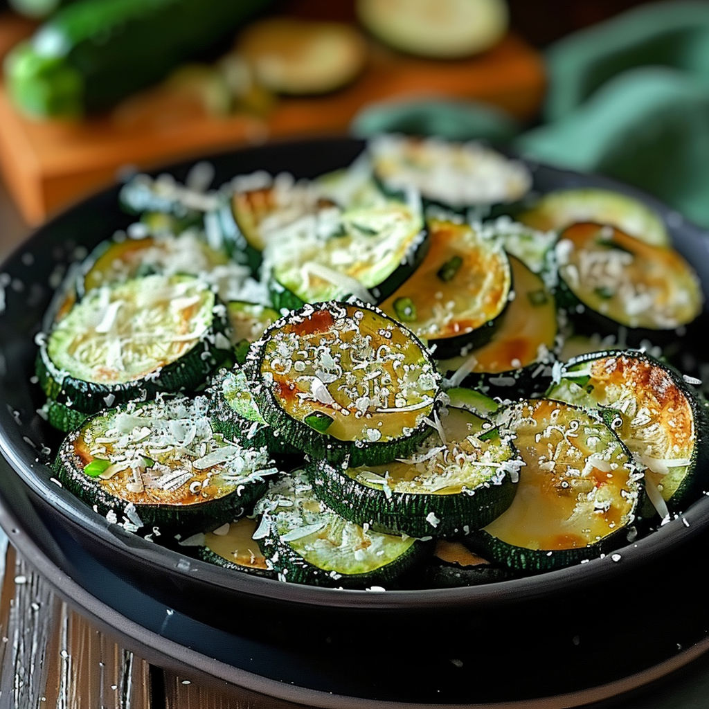 A plate of zucchini with Parmesan cheese.