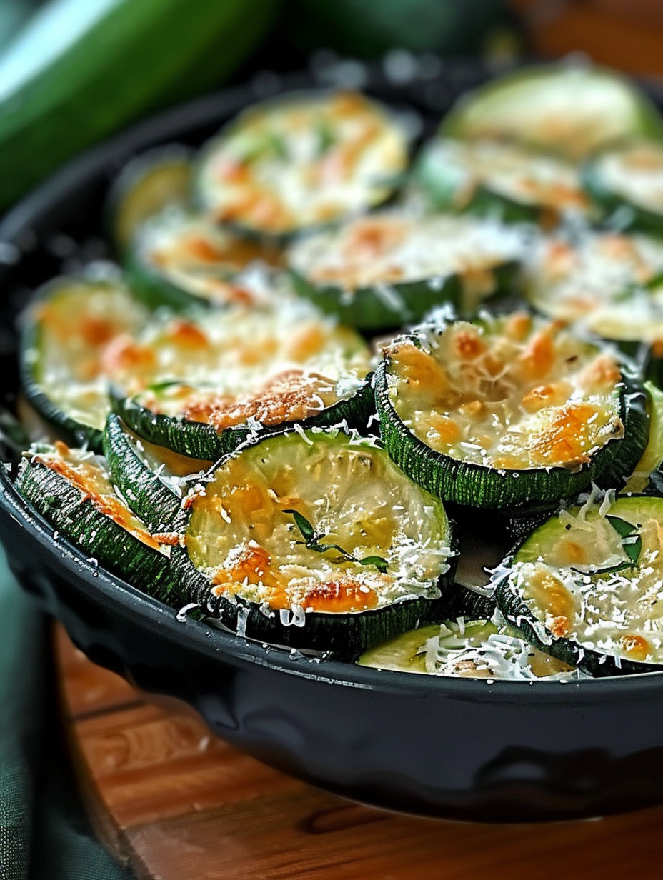 A pan of zucchini with Parmesan cheese.