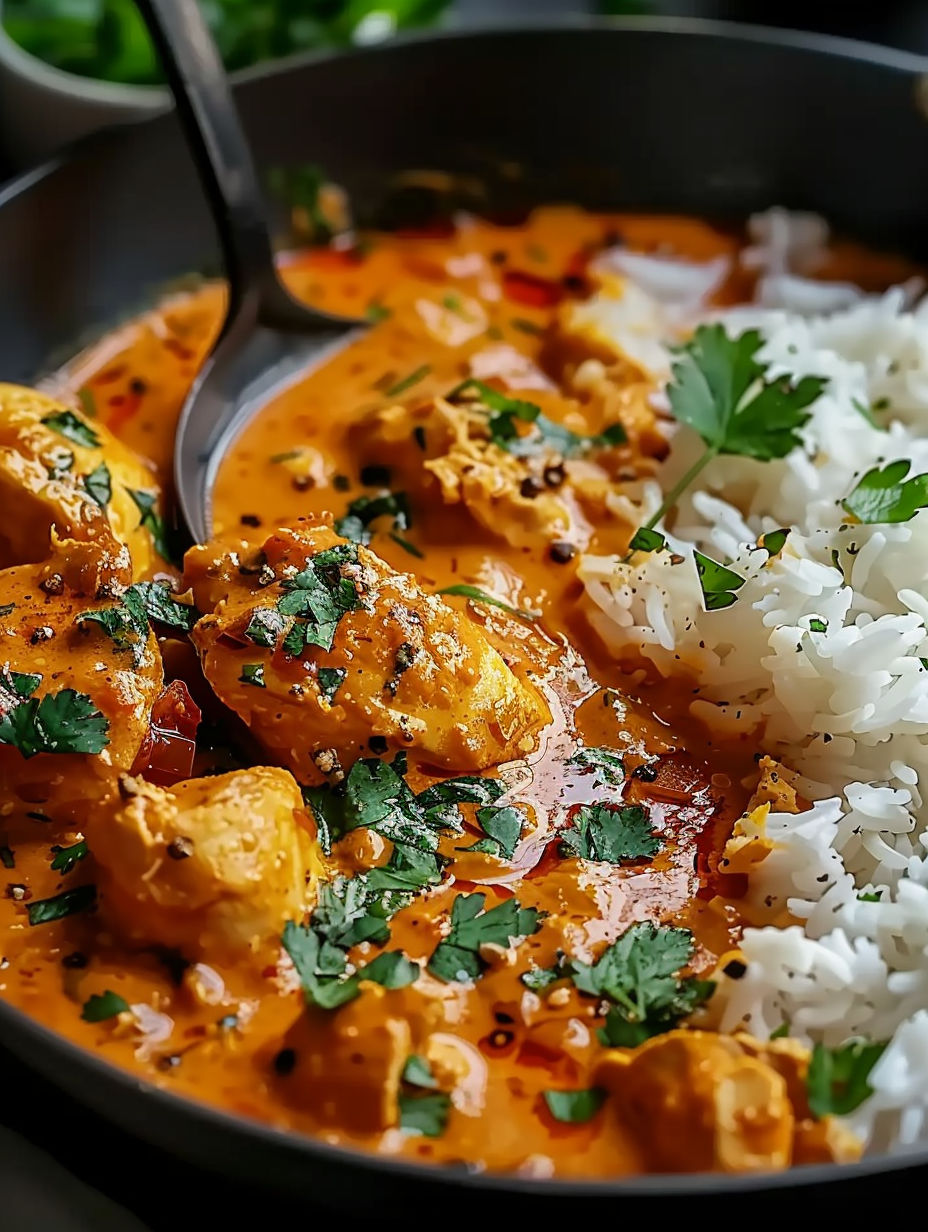 A bowl of chicken with rice and spices.