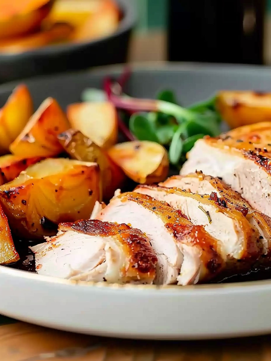 A plate of food with chicken and vegetables.