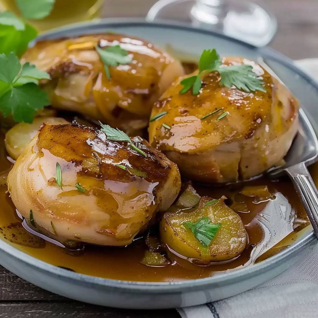 A bowl of chicken and potatoes.