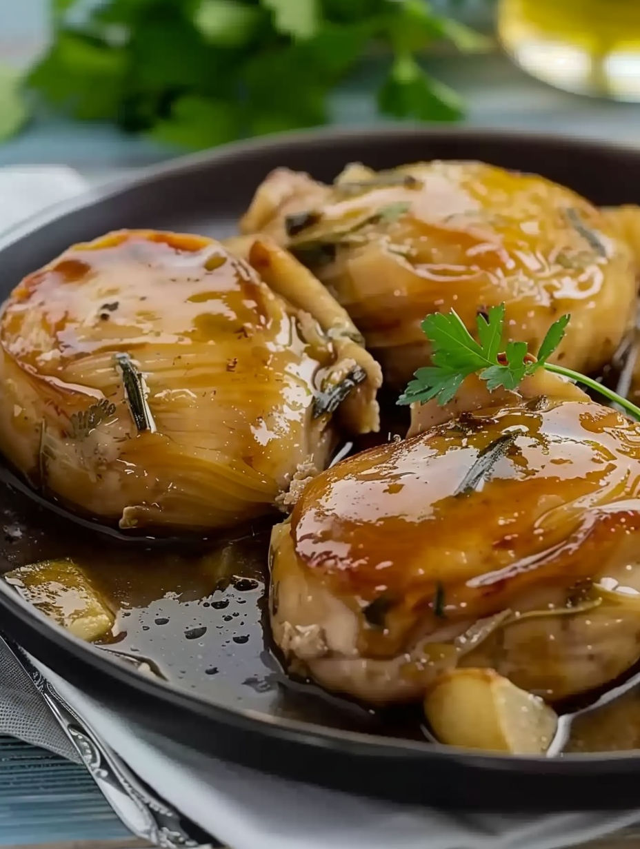 Chicken with potatoes and herbs.
