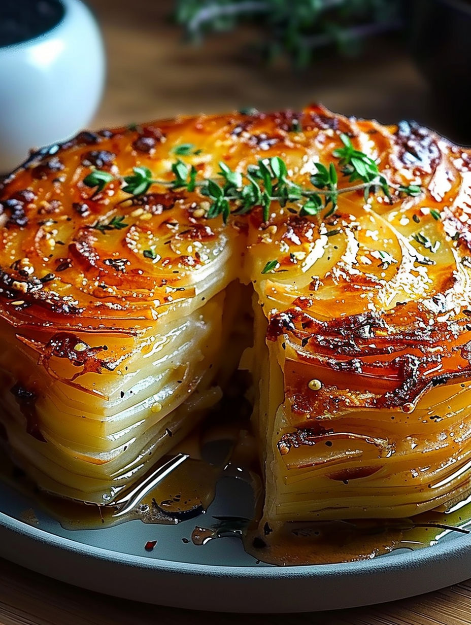 A slice of a gratin de pommes de terre.