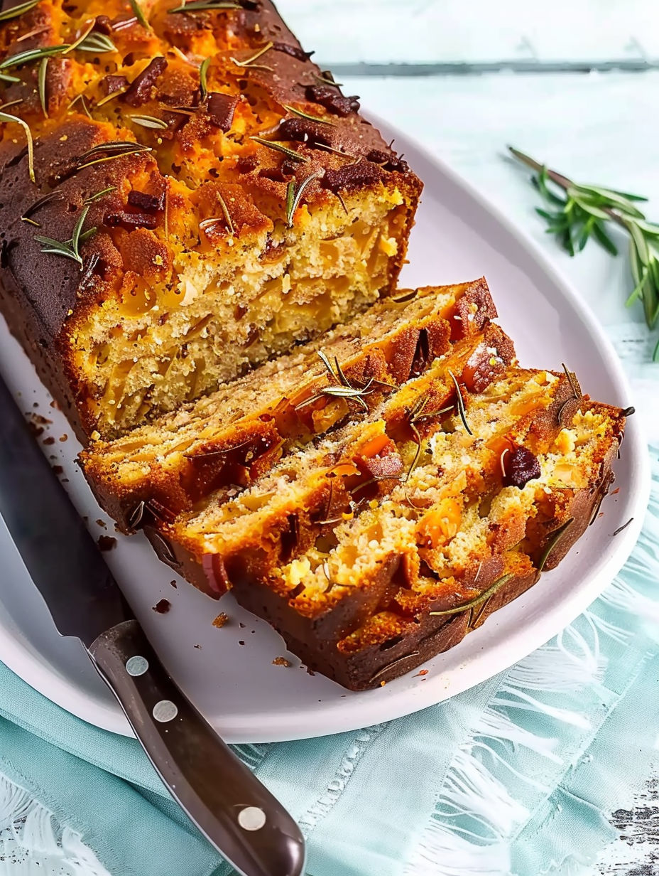A slice of cake with butternut and bacon.