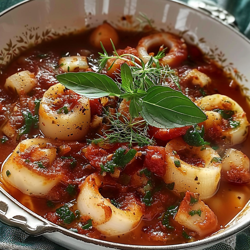 A bowl of food with a green garnish.