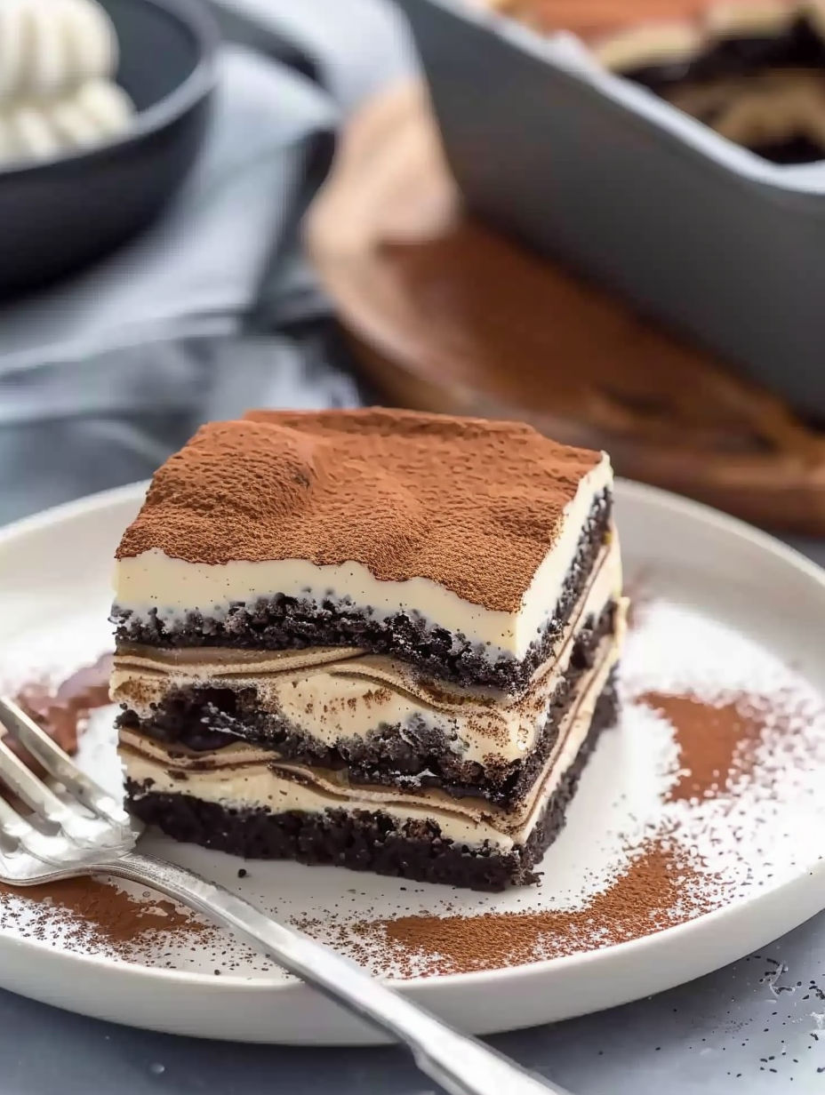 A slice of Tiramisu Oreo cake.