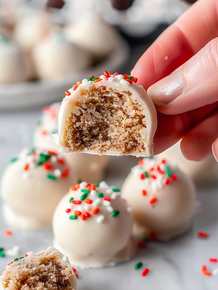 A hand is picking up a piece of a truffle.