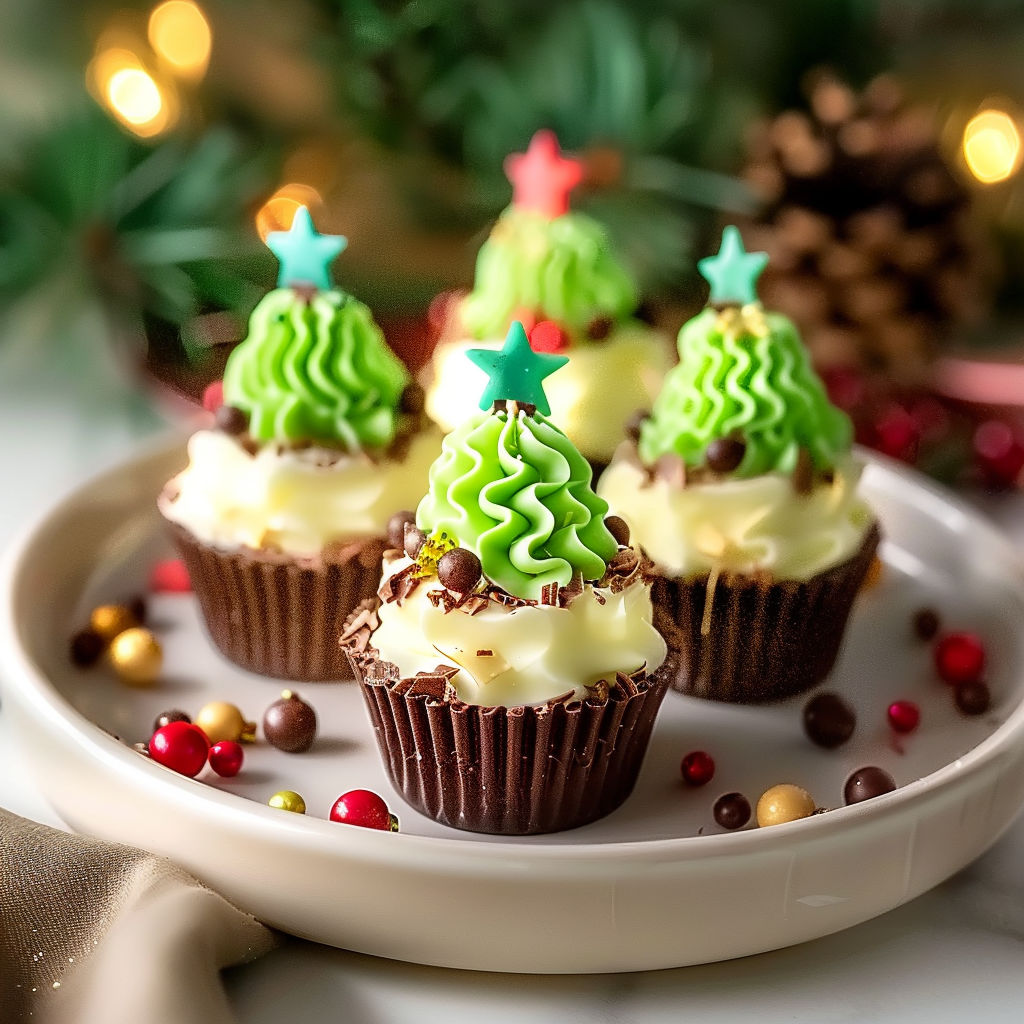 Three green Christmas trees made of cheesecake.