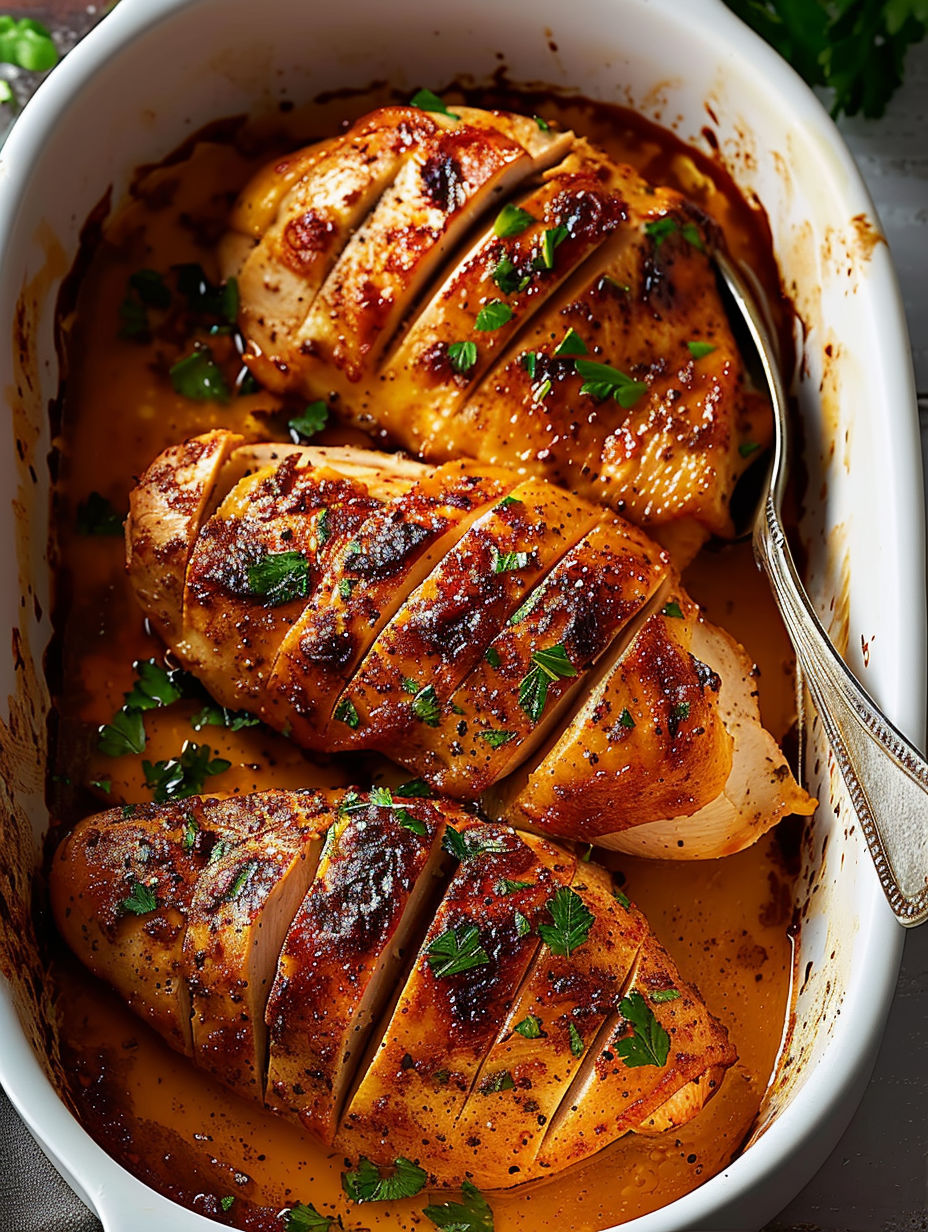 A dish of chicken with a sauce.